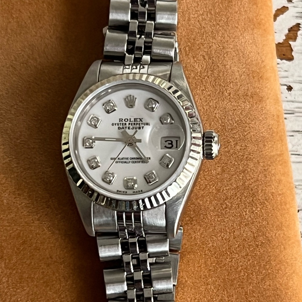 Rolex Women's Datejust Silver Watch with Diamond Markers